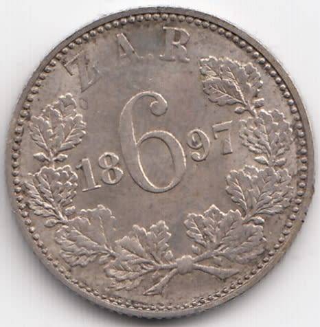 1897  SIXPENCE   ZAR  SILVER  COIN         SUN10164