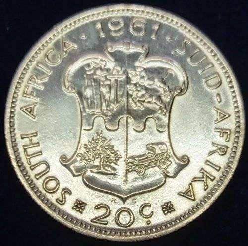 ***  1961 - 20 Cents  Silver (.500)   SA ****                 SUN10820