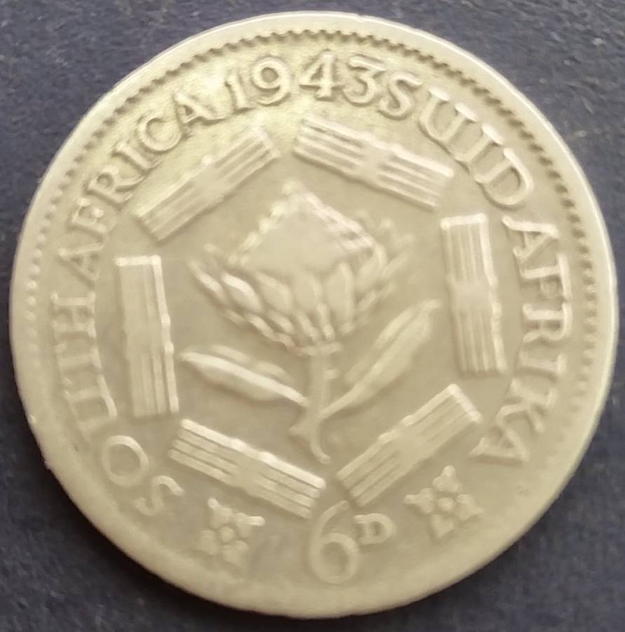 1943     6D  coin  SA        (SILVER 0.800 )       SUN13299*