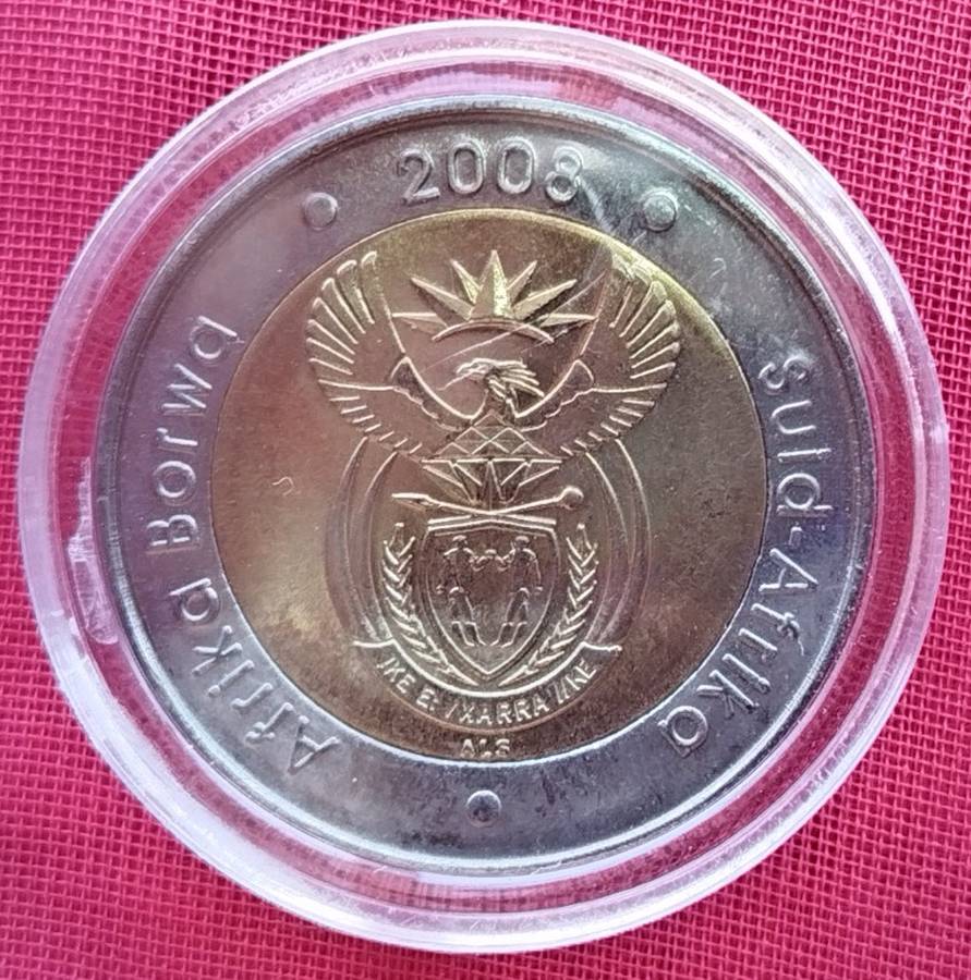 2008 SOUTH.AFRICA MANDELA 90TH BIRTHDAY R5 IN COIN HOLDER   14957~
