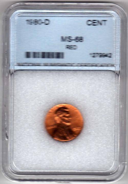 1980 -D   1C   COIN    USA      NNC GRADED  MS-68