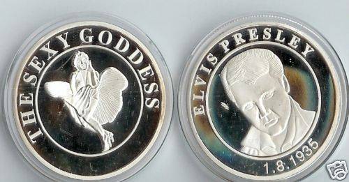 Monroe Sexy Goddess ~ Elvis Presly     Silver Plated Coin