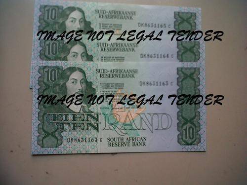 THREE CONSECUTIVE TEN RAND NOTES ABOUT UNC