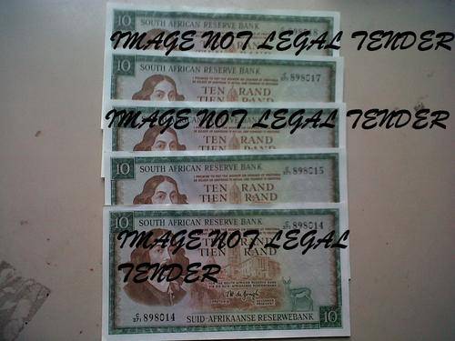 FIVE CONSECUTIVE TEN RAND NOTES  UNC