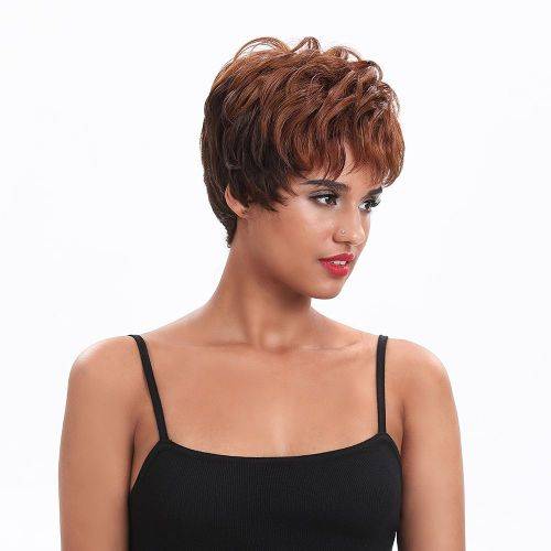 Joedir Short Brazilian Peruvian 100%Human Hair Wigs Pixie Cut Wigs Cattleya Color 4#
