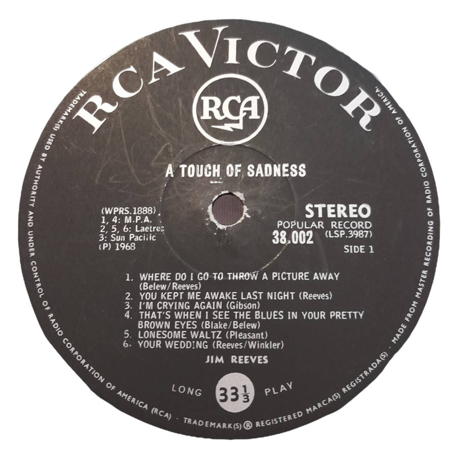 1968 Jim Reeves - A Touch Of Sadness - Vinyl, 7`, 33 RPM - Folk, World & Country - Very Good - With