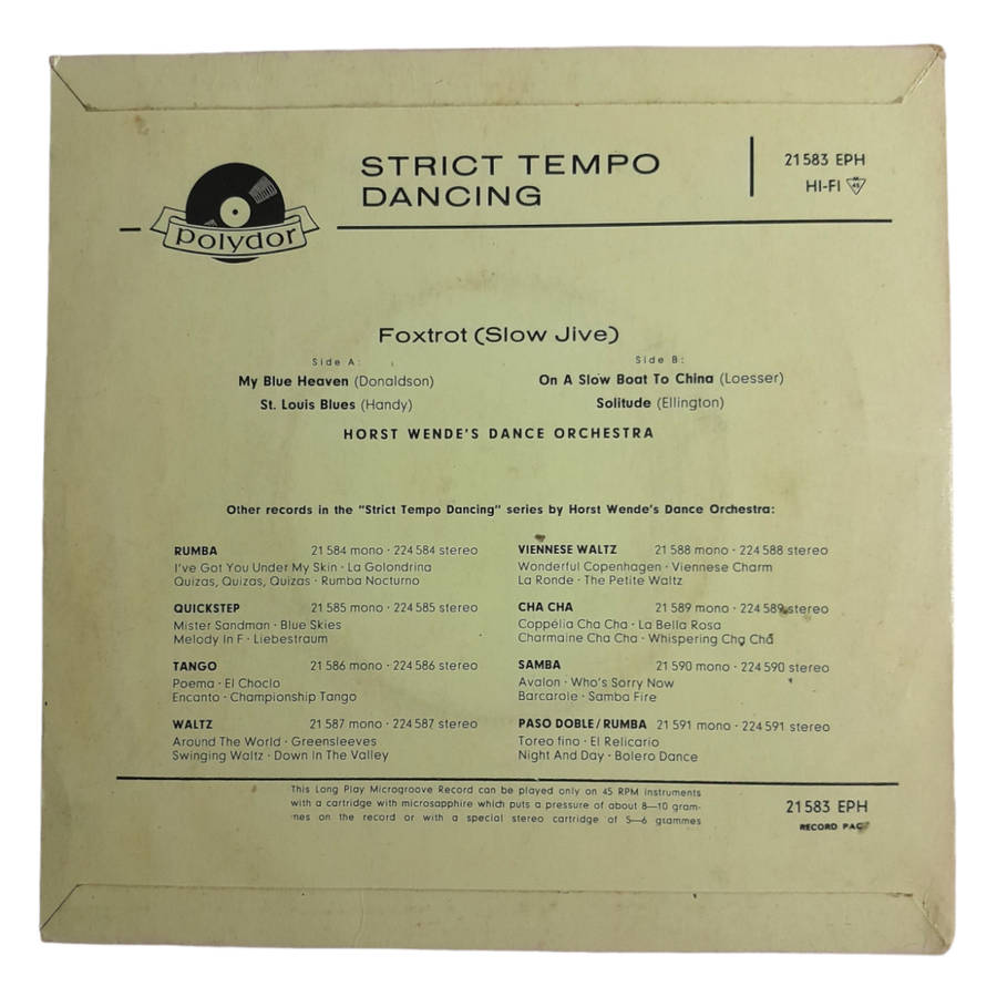 1961 Horst Wende`s Dance Orchestra  Strict Tempo Dancing - Foxtrot (Slow Jive) - Vinyl, 7`, 45 RPM