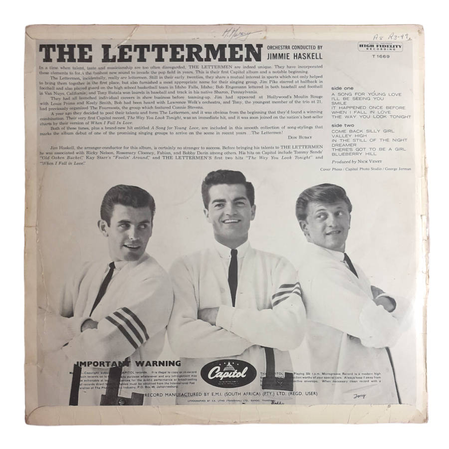 1962 The Lettermen  A Song For Young Love - Vinyl, 12`, 33 RPM - Jazz - Very Good - With Cover