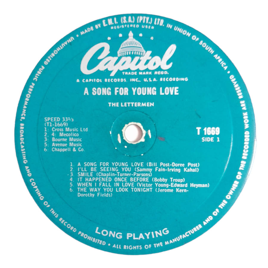 1962 The Lettermen  A Song For Young Love - Vinyl, 12`, 33 RPM - Jazz - Very Good - With Cover