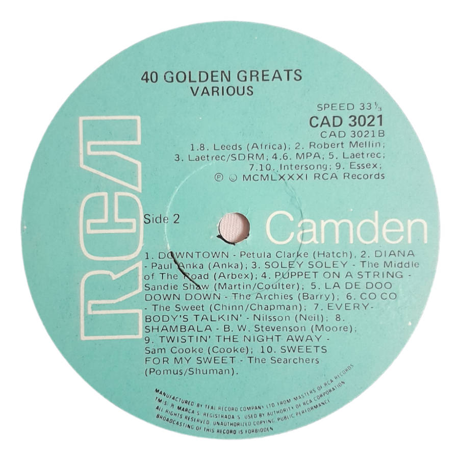 1981 Various  40 Golden Greats - Vinyl, 12`, 33 RPM - Rock - Very Good Plus - With Cover