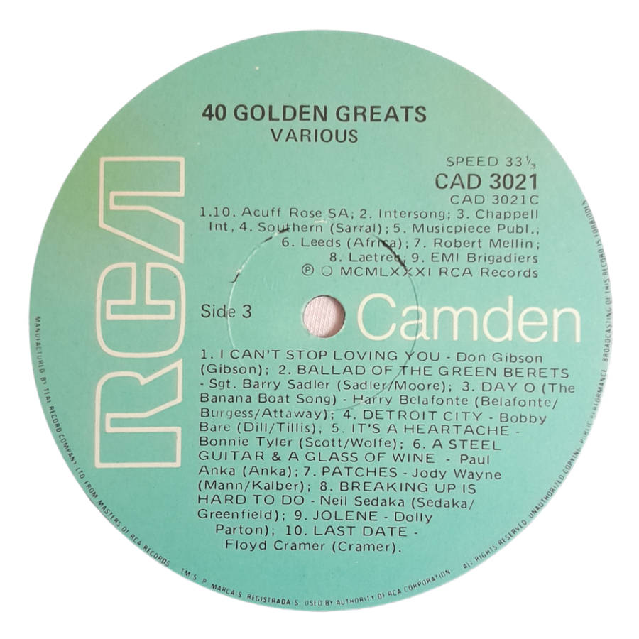 1981 Various  40 Golden Greats - Vinyl, 12`, 33 RPM - Rock - Very Good Plus - With Cover
