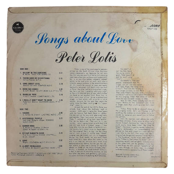 1967 Peter Lotis  Songs About Love - Vinyl, 12`, 33 RPM - Rock - Good - With Cover