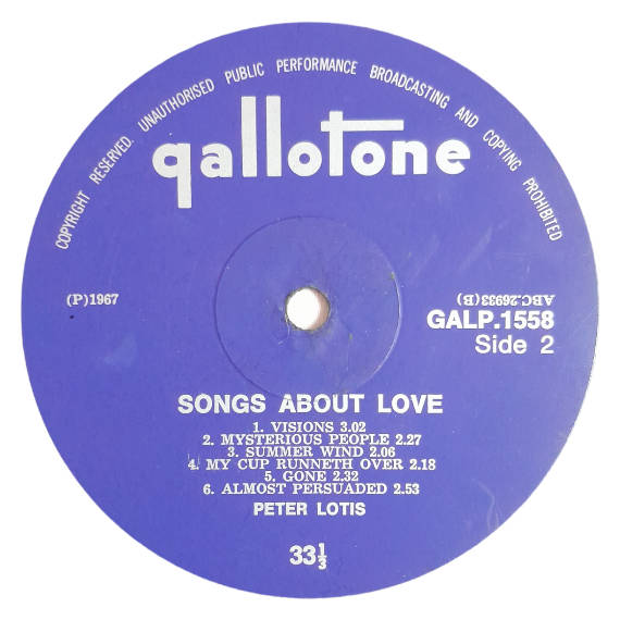 1967 Peter Lotis  Songs About Love - Vinyl, 12`, 33 RPM - Rock - Good - With Cover