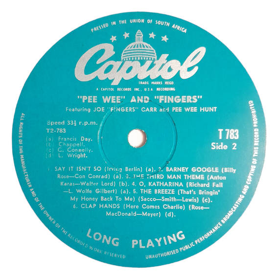 1956 Joe `Fingers` Carr And Pee Wee Hunt  `Pee Wee` & `Fingers` - Vinyl, 12`, 33 RPM - Jazz - Very