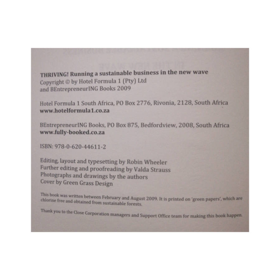 2009 Thriving- Running A Sustainable Business In The New Wave Softcover