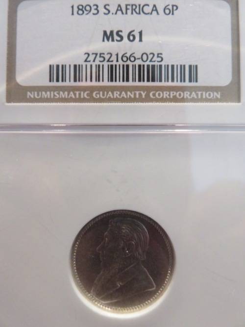 1893 ZAR SILVER 6 PENCE NGC GRADED MS61 | PERFECT UNC |