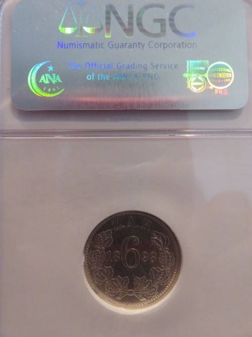 1893 ZAR SILVER 6 PENCE NGC GRADED MS61 | PERFECT UNC |