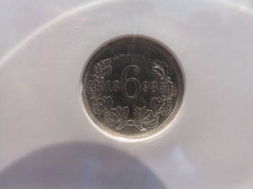 1893 ZAR SILVER 6 PENCE NGC GRADED MS61 | PERFECT UNC |