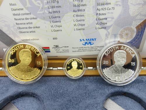 2015 SA Protea Prestige Set - 1oz, 1/10th Gold 24 Carat and R1 Silver | Fun R1 Start |