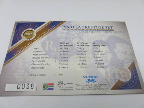 2015 SA Protea Prestige Set - 1oz, 1/10th Gold 24 Carat and R1 Silver | Fun R1 Start |