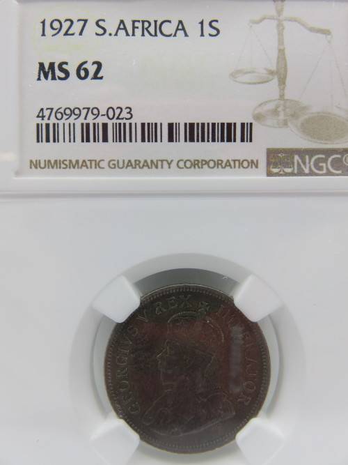 1927 South Africa Silver One Shilling NGC Graded MS62 | Ultra Rare in UNC