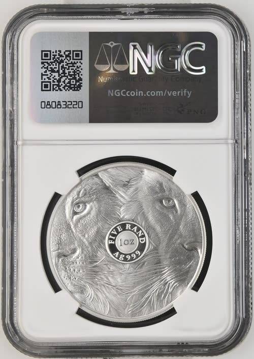 South Africa: Republic 1oz Silver R5 Big 5  Lion of 2022 Proof 70 Ultra Cameo NGC Graded Proof PF70