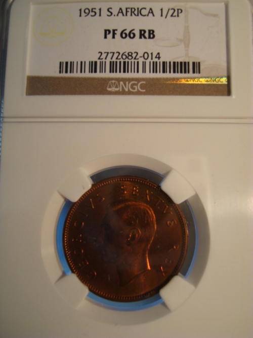 1951 SA Union 1/2 Penny NGC Graded PF66 RB ### Mintage: 2000 Only ### High Grade ### R1 Start