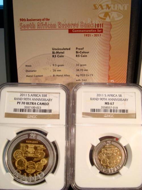2011 SARB 90th Anniversary Commemoration Set NGC Slabbed R5 Crown PF70 + UNC R5 MS67 # Crazy 1 Day #