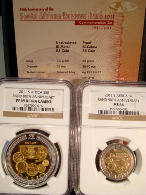 2011 SARB 90th Anniversary Commemoration Set NGC Slabbed R5 Crown PF69 + UNC R5 MS66 # First on BOB