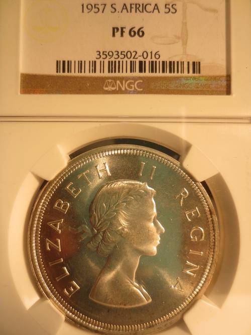 1957 SA Union Silver 5 Shilling (Crown) NGC Graded PF66 # GEM PROOF # RARE # Mintage: 1130 #