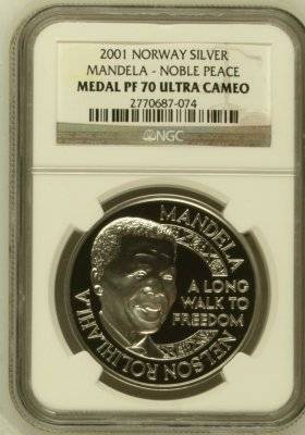 2001 Nelson Mandela Nobel Peace 1oz Silver NGC PF70 ### PERFECT Proof 70 # FUN ends FRIDAY 8pm #