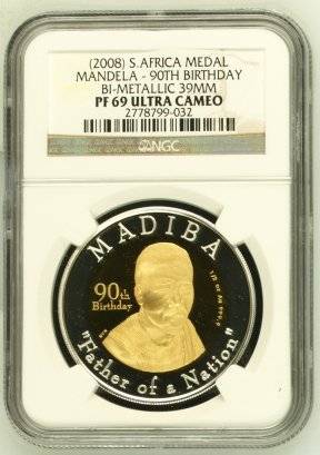 2008 Mandela 90th Birthday Half Oz Gold 24 Carat (999.99) NGC PF69 # One FUN Day ends 8pm #
