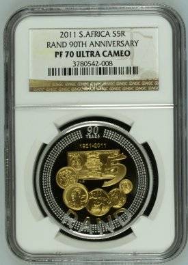 2011 SARB 90th Anniversary Silver R5 Bi-Colour Crown NGC PF70 | Perfect PROOF 70 |