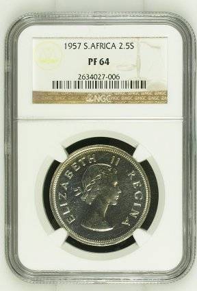 1957 SA Union Silver 2.5 Shilling NGC Proof 64 | Mintage: 1130 Only | KEY DATE |