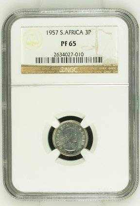 1957 SA Union Silver 3 Pence NGC Proof 65 | Mintage: 1130 Only | KEY DATE |