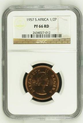 1957 SA Union Half Penny NGC Proof 66 RED | BLAZING MINT RED | Mintage: 1130 Only | KEY DATE |
