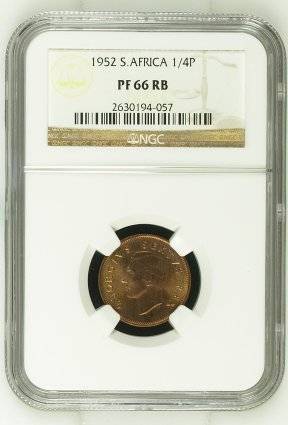 1952 SA Union 1/4 Penny NGC Graded PF66 RB