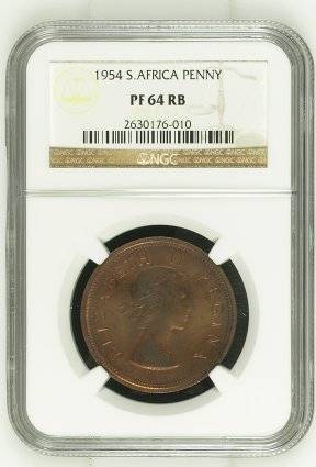 1954 SA Union Penny NGC Graded PF 64 RB
