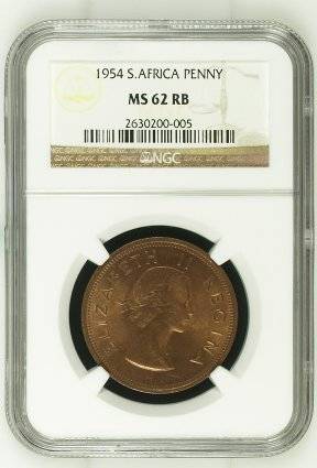 1954 SA Union Penny NGC Graded MS 62 RB