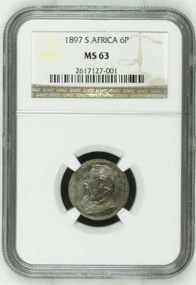 1897 ZAR 6 PENCE NGC MS63 | HIGH GRADE | Hern's Price UNC: R2 000 |