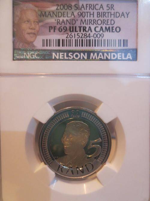2008 Mandela 90th Birthday R5 NGC PF69 Ultra Cameo | One Away From Perfect | Colourised Holder |