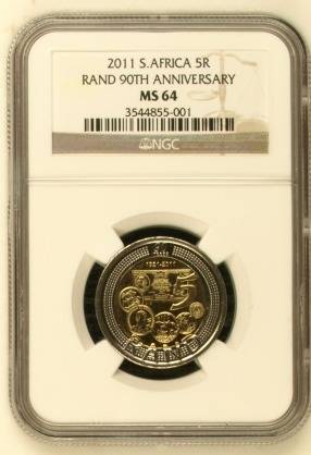 2 x Mandela - 2011 SARB 90th Anniversary R5 NGC Graded MS64 @@@ Bid Per Coin @@@ R1 Start