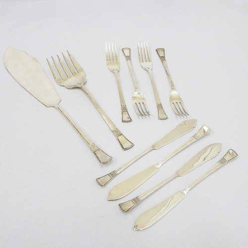 Anoora silver plated fish cutlery set - Fork and knife serving set, 4 forks and 4 knifes