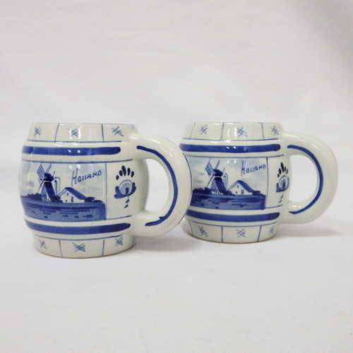 Pair of Delft Holland Blue stein mugs