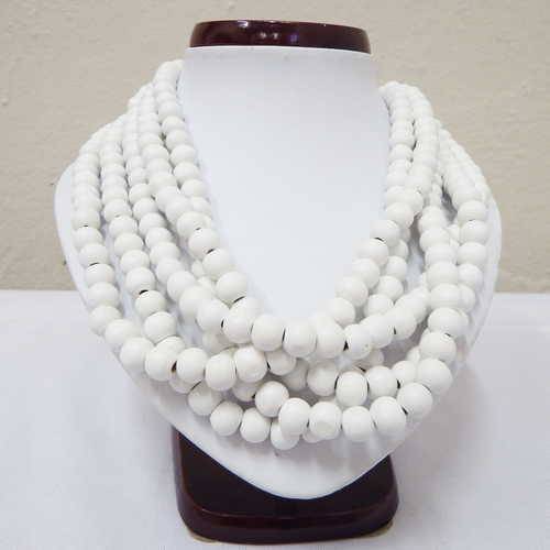 White wooden beads 5 string necklace