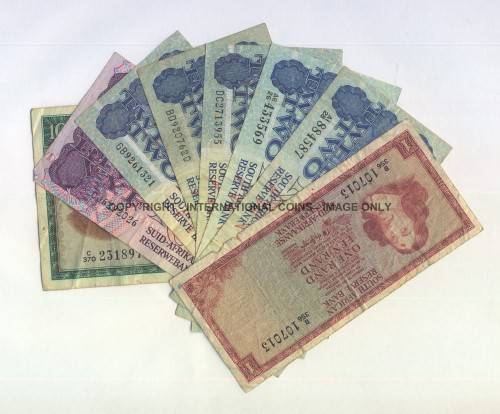 Lot of 8 old South African banknotes - well used - all different - @ CRAZY R1 start