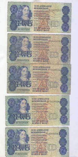 Lot of 10 old South African two rand bank notes