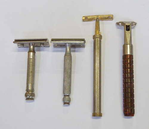 Lot of 4 vintage razors with 2 headpieces