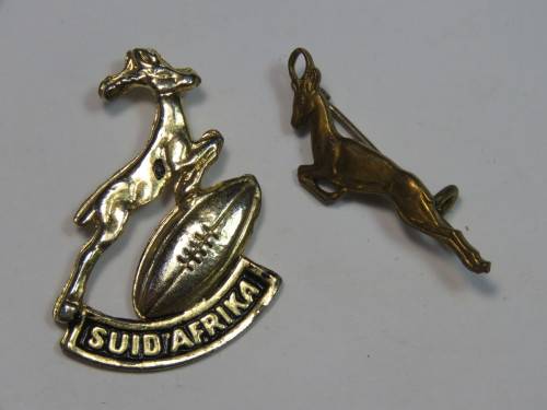 Lot of 2 SA Rugby Springboks pin badges - One is missing a pin