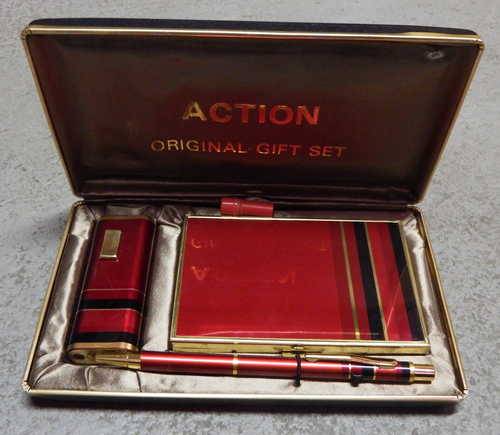 Vintage Action gift set with pen, lighter and cigarette case - Lighter not working